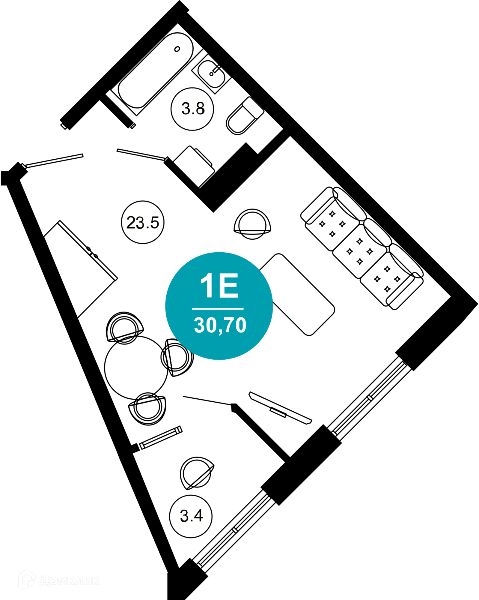 1-комнатная квартира, 30.70 м², 3/10 эт.