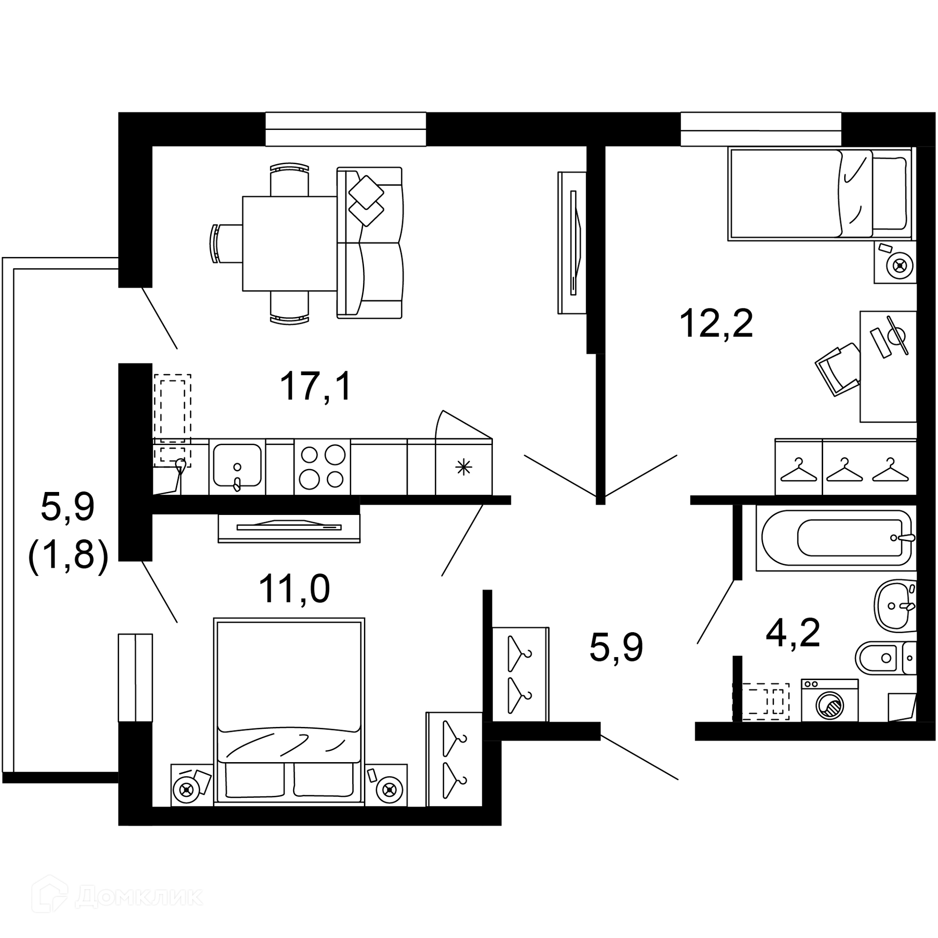 2-комн 52.20 м² - фото 1