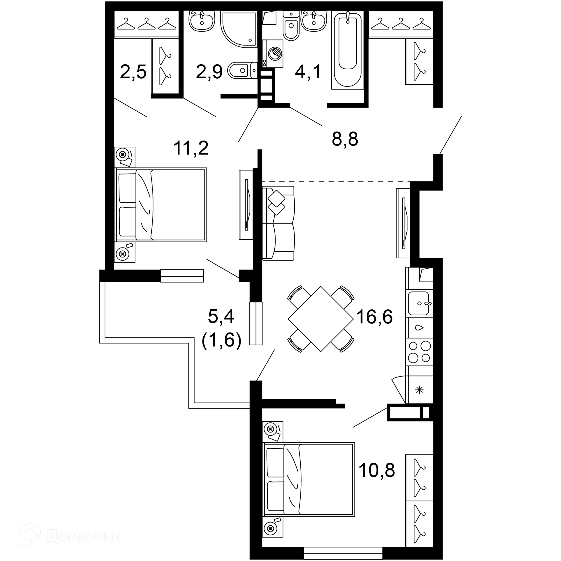 2-комн 58.50 м² - фото 1