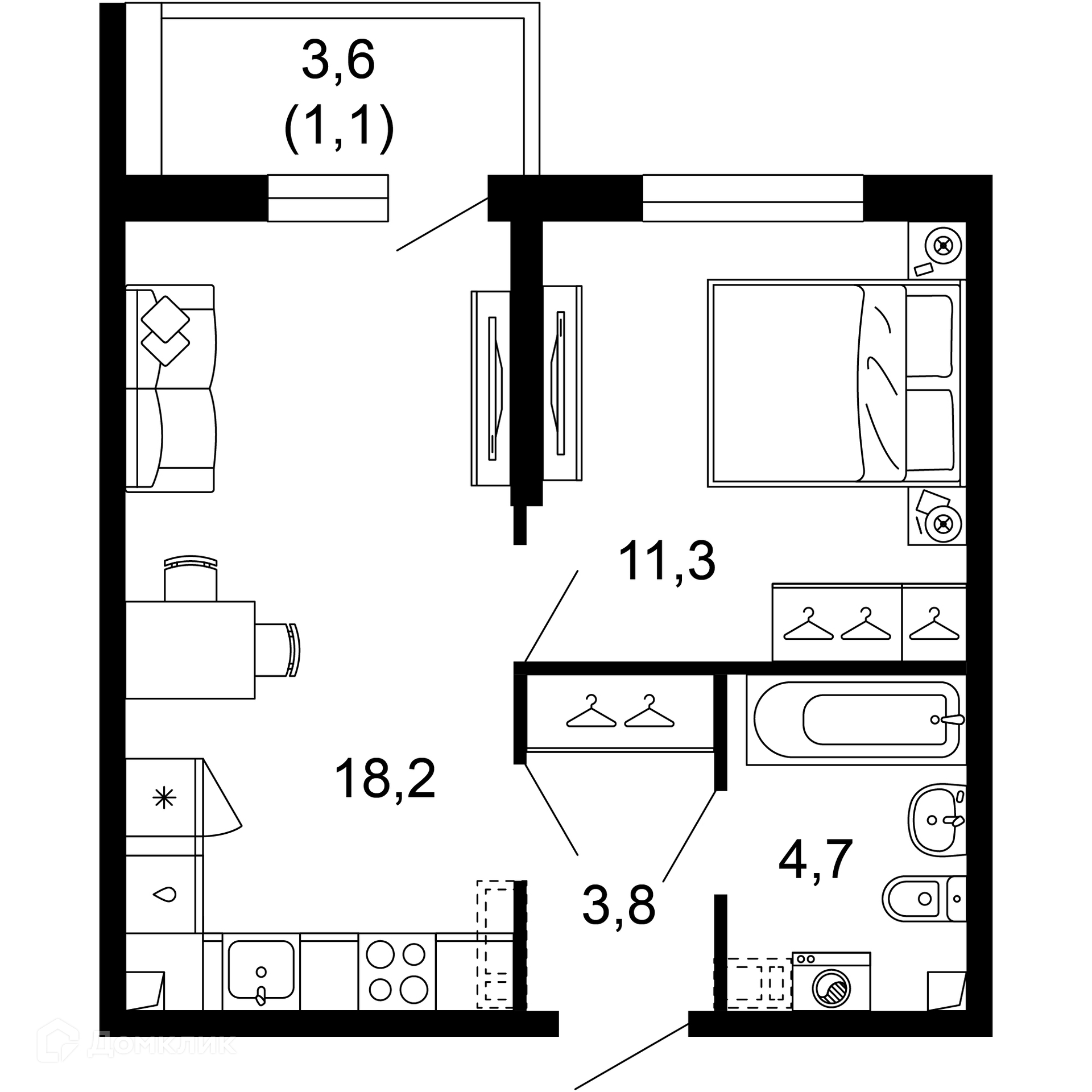 1-комнатная квартира, 39.10 м², 1/17 эт.