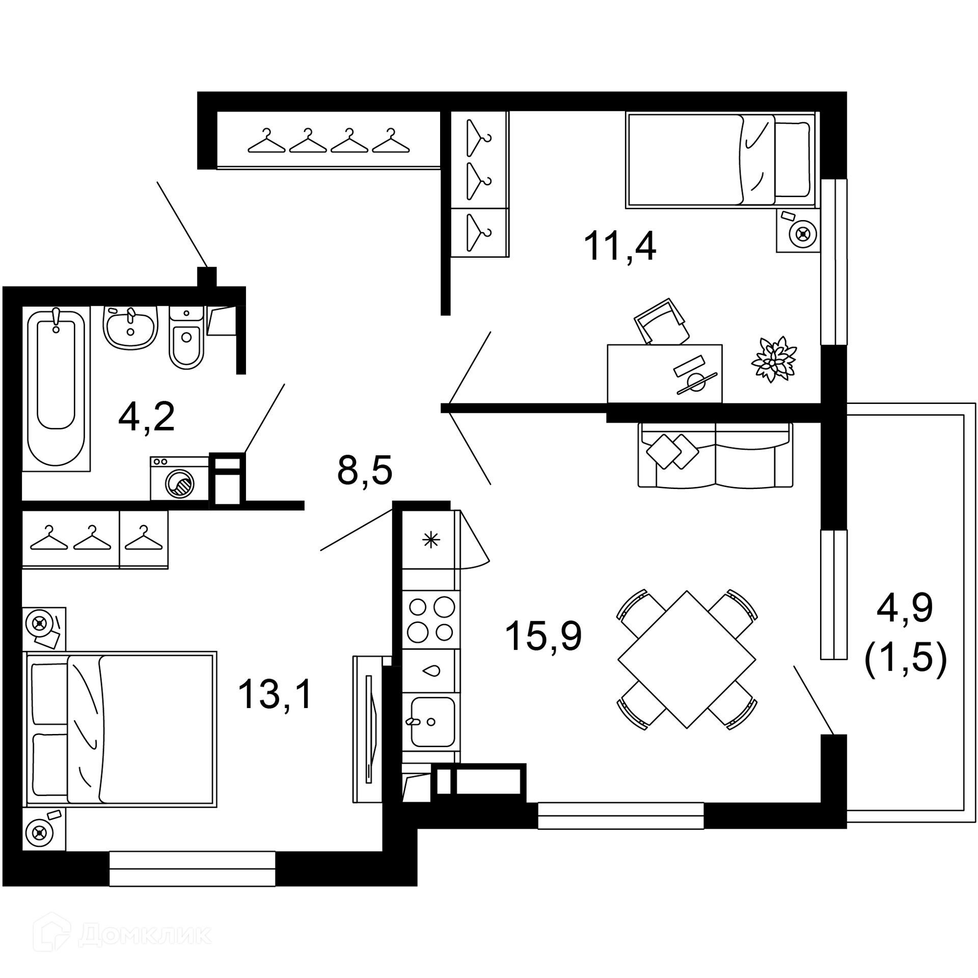 2-комн 54.60 м² - фото 1