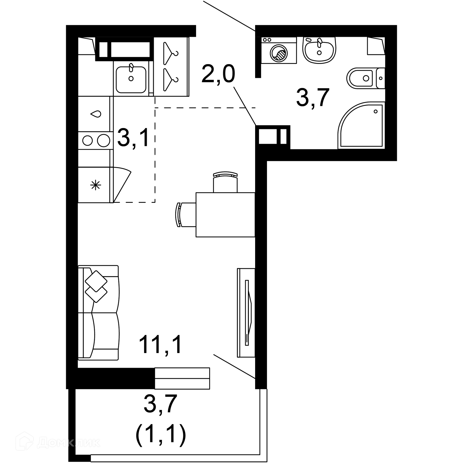 1-комн 21.00 м² - фото 1