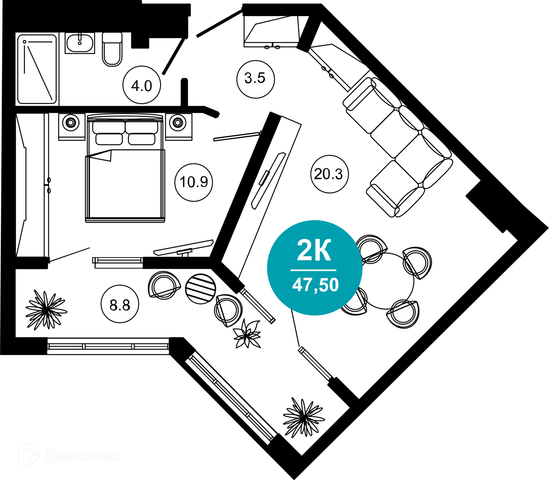 2-комнатная квартира, 47.50 м², 2/10 эт.