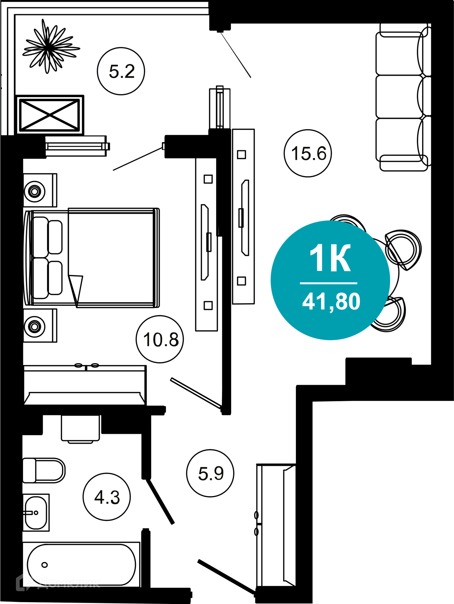2-комнатная квартира, 41.80 м², 4/10 эт.