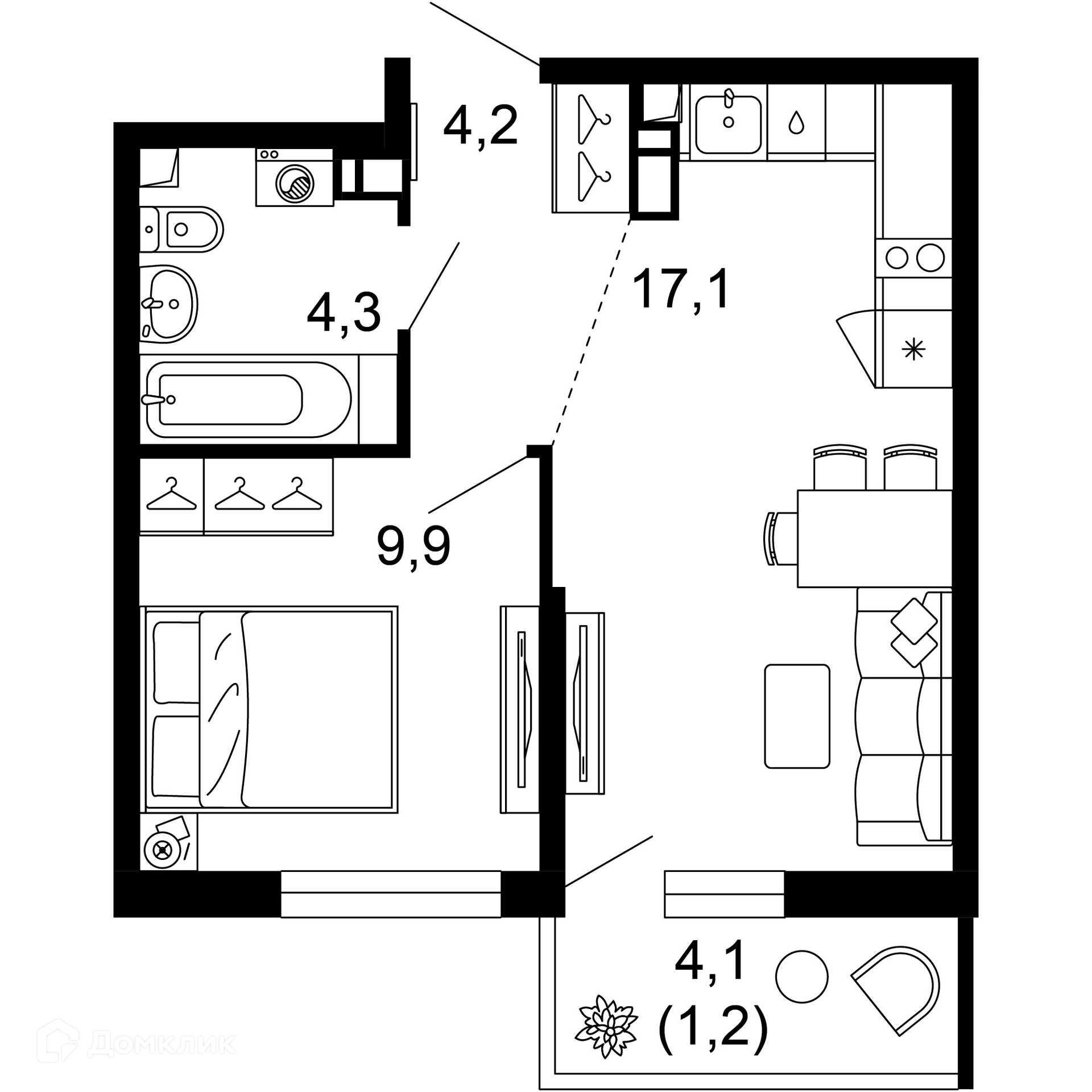 1-комн 36.70 м² - фото 1