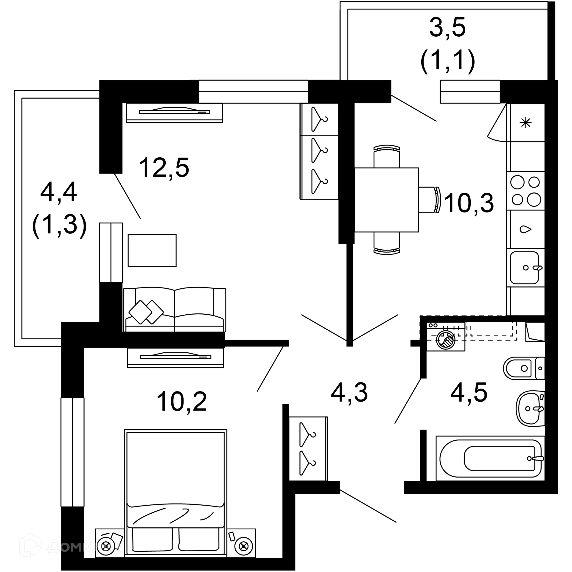 2-комн 44.20 м² - фото 1