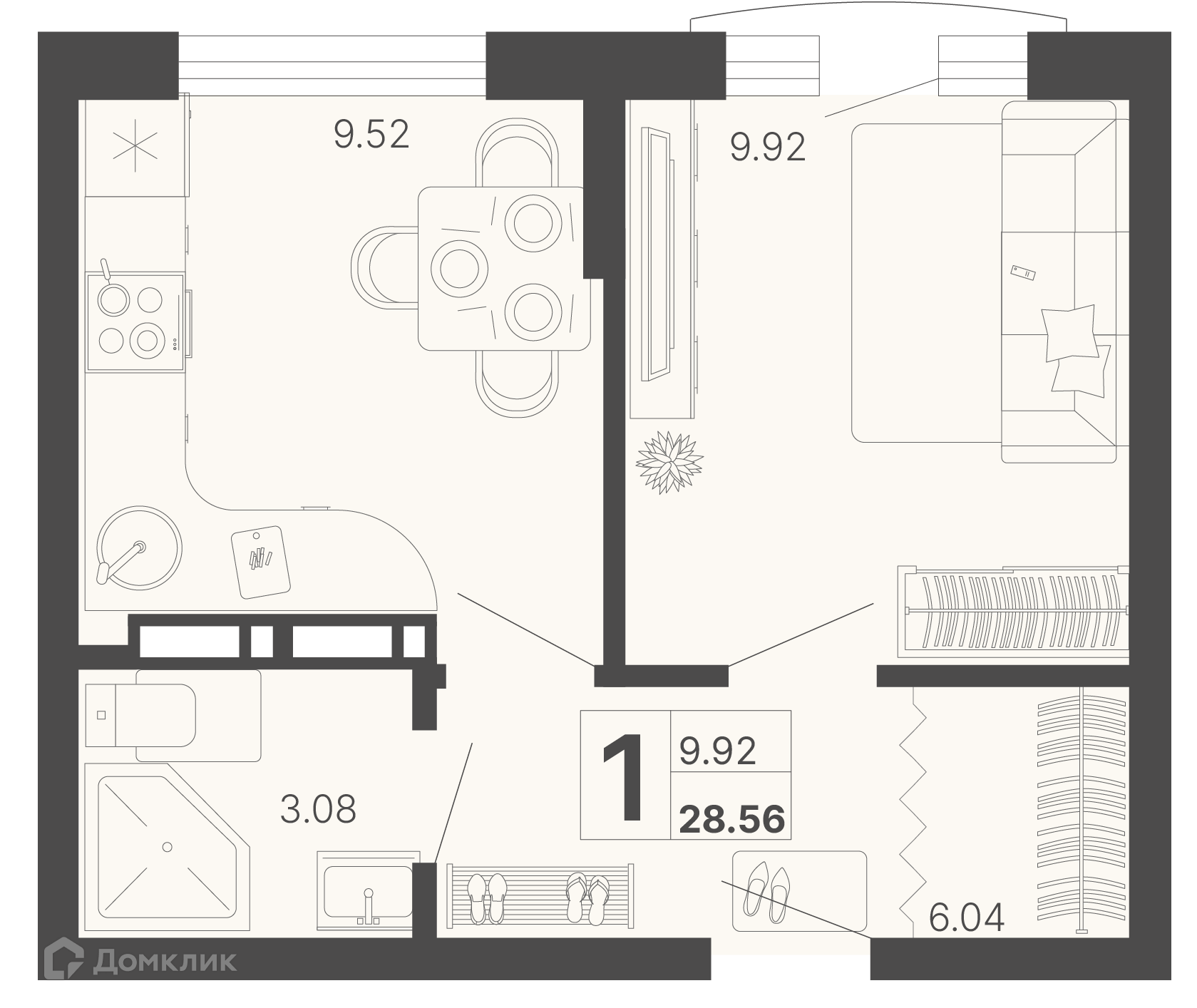 1-комн 28.56 м² - фото 1