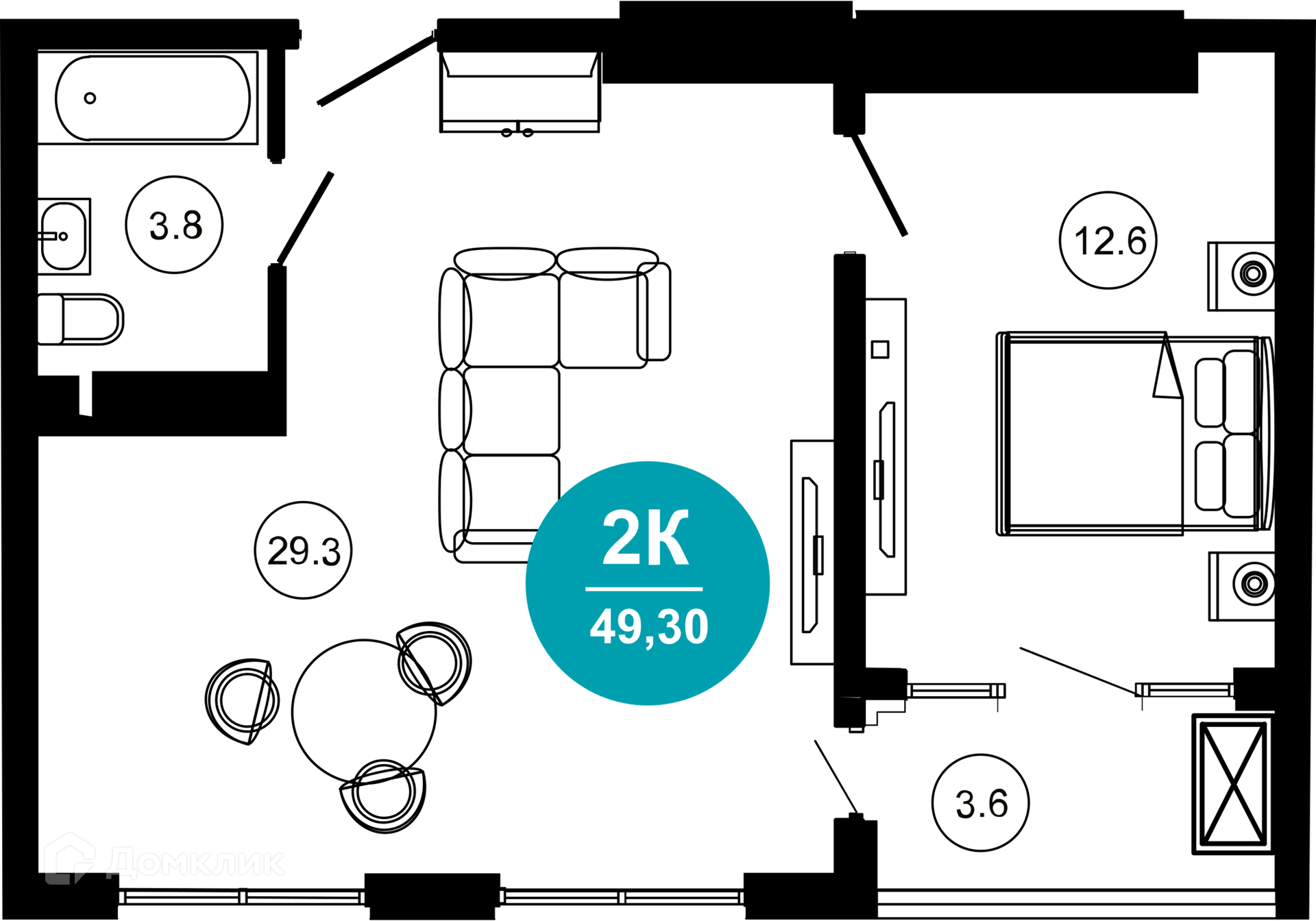 2-комн 49.30 м² - фото 1