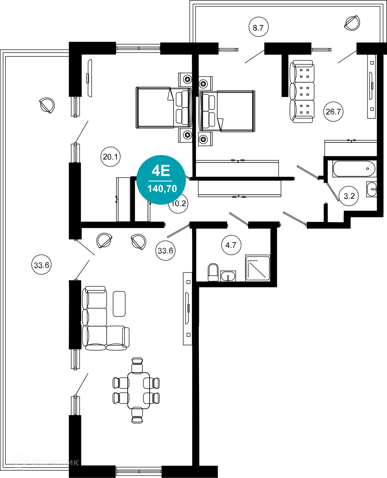 3-комн 140.70 м² - фото 1