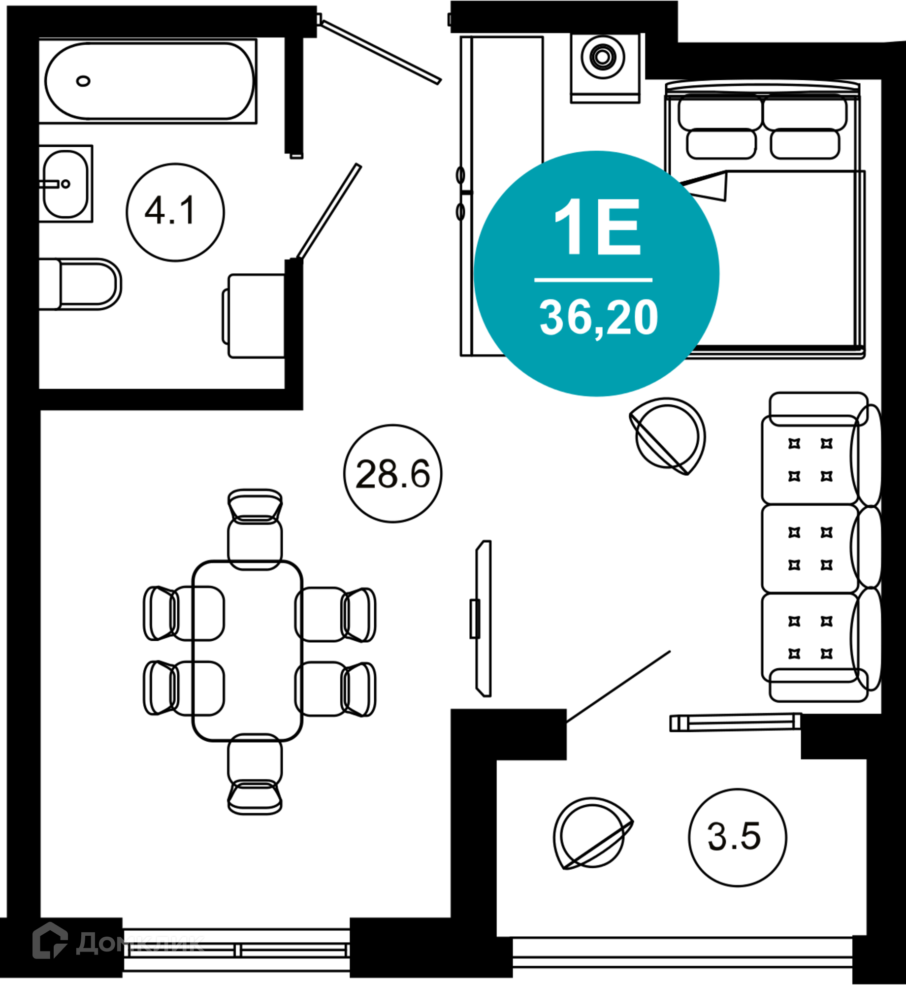 1-комнатная квартира, 36.20 м², 3/10 эт.