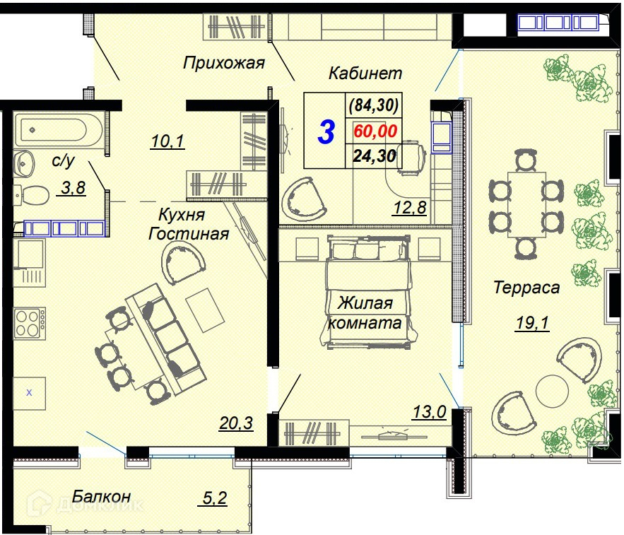 3-комн 84.30 м² - фото 1