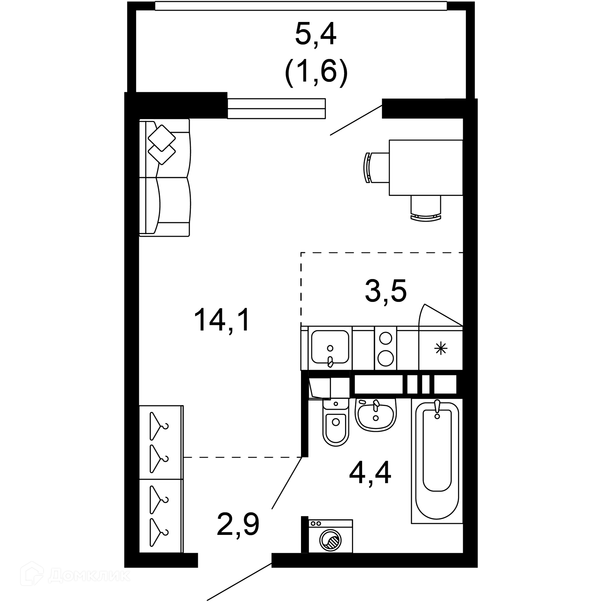 1-комн 26.50 м² - фото 1