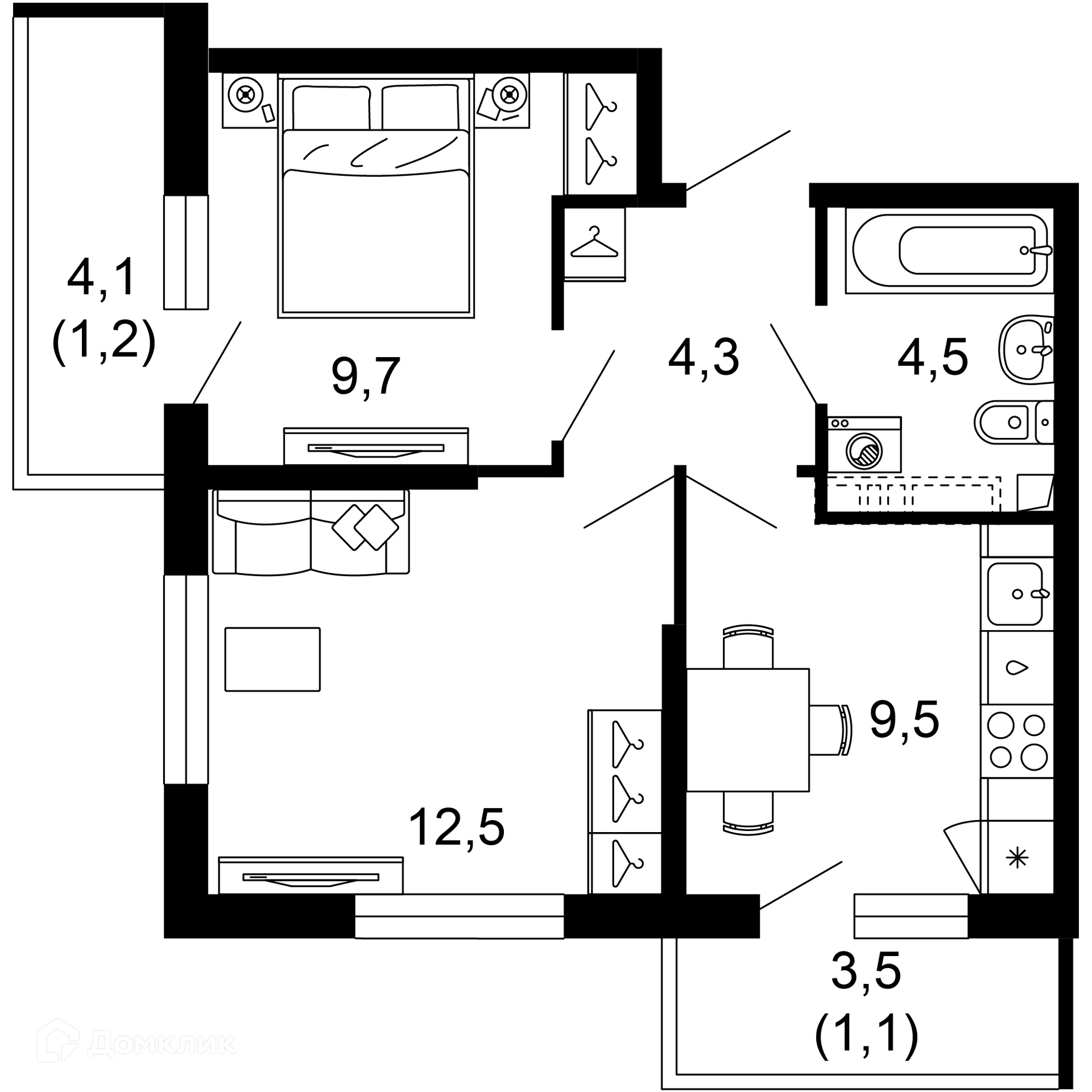 2-комн 42.80 м² - фото 1