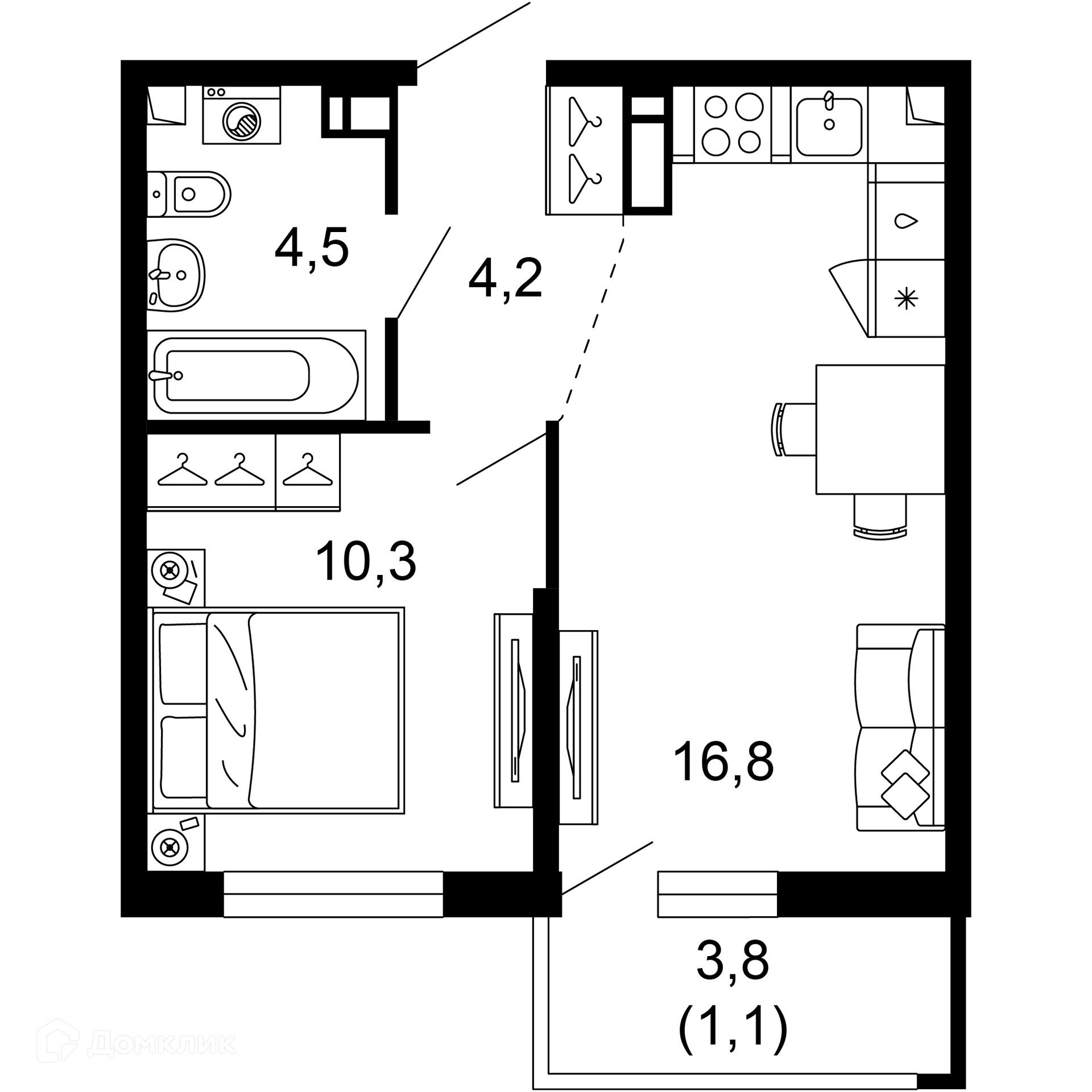 1-комнатная квартира, 36.90 м², 2/17 эт.