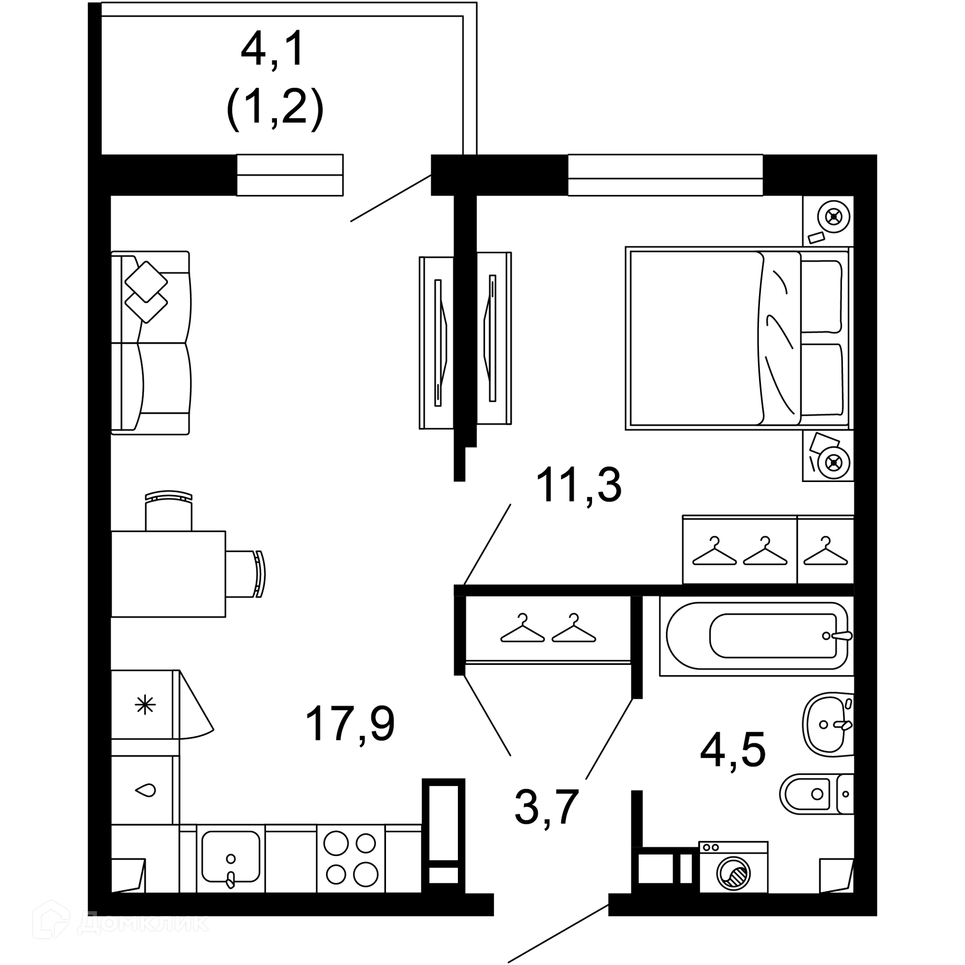 1-комнатная квартира, 38.60 м², 3/17 эт.