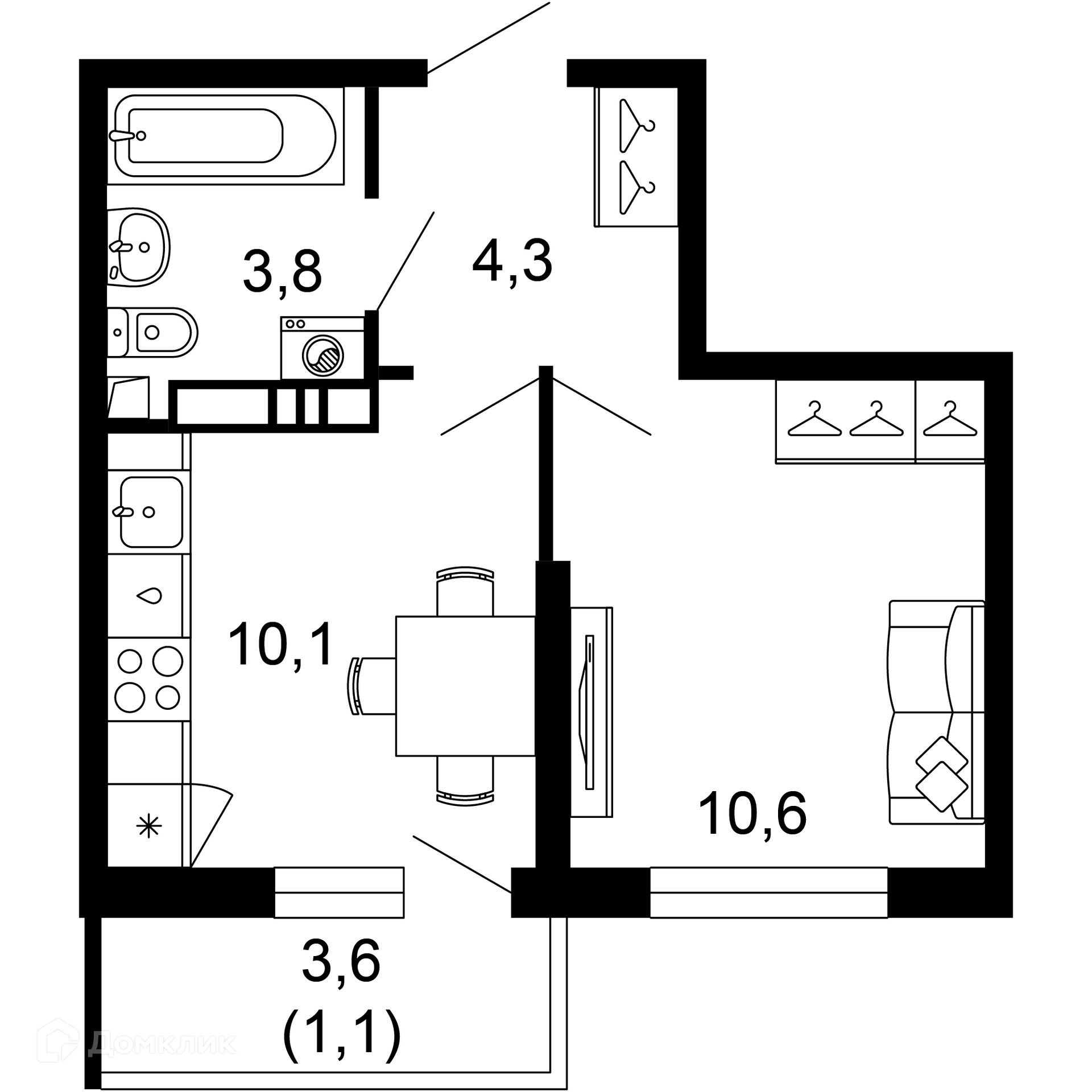 1-комн 29.90 м² - фото 1