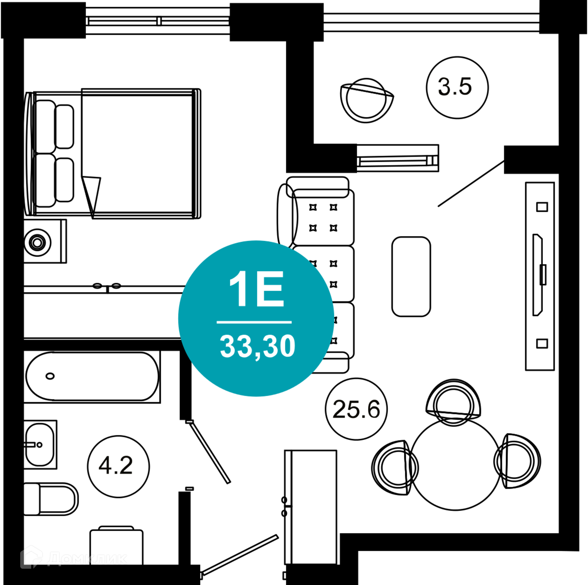 1-комнатная квартира, 33.30 м², 4/10 эт.