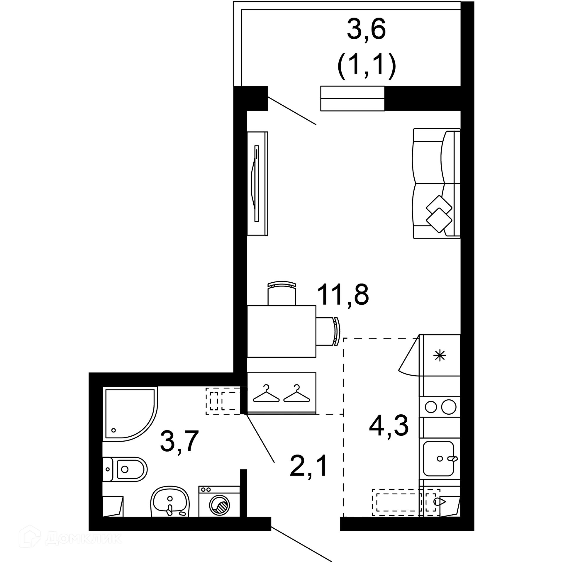 1-комн 23.00 м² - фото 1