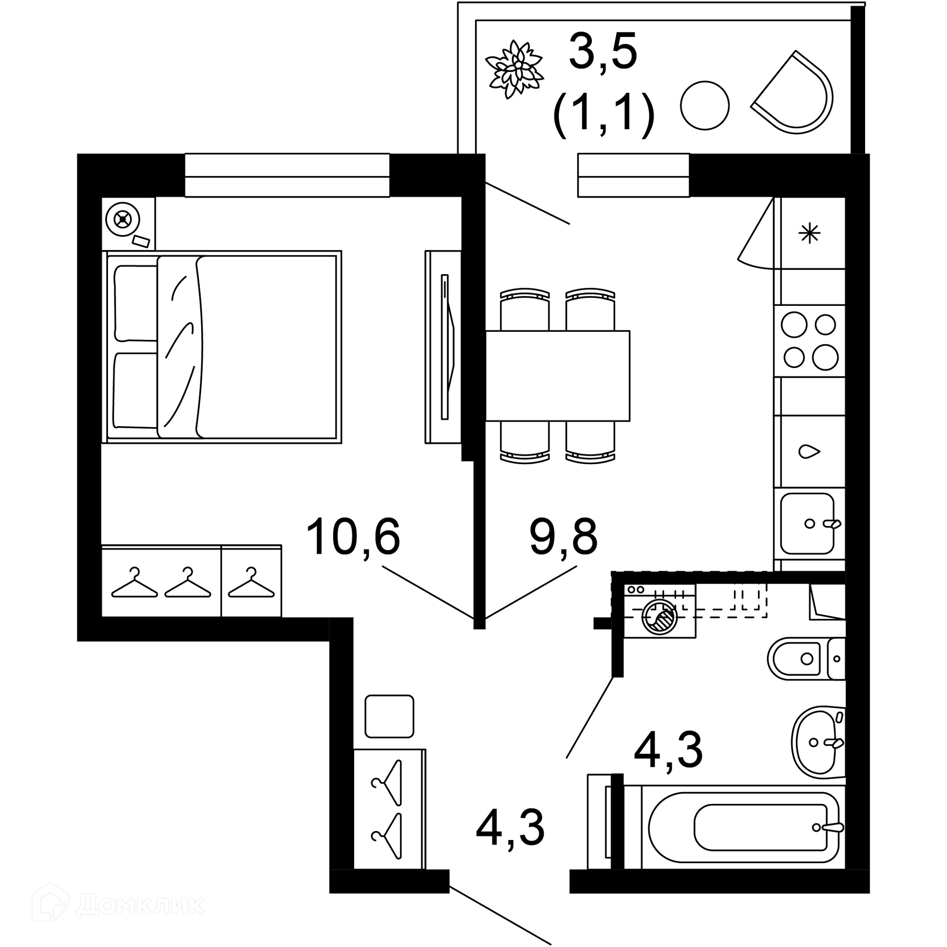 1-комн 30.10 м² - фото 1