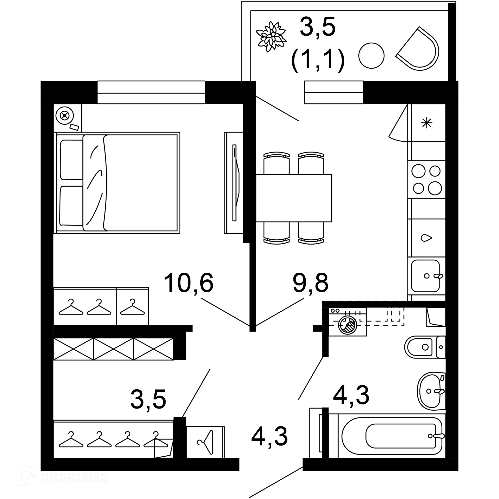 1-комн 33.60 м² - фото 1