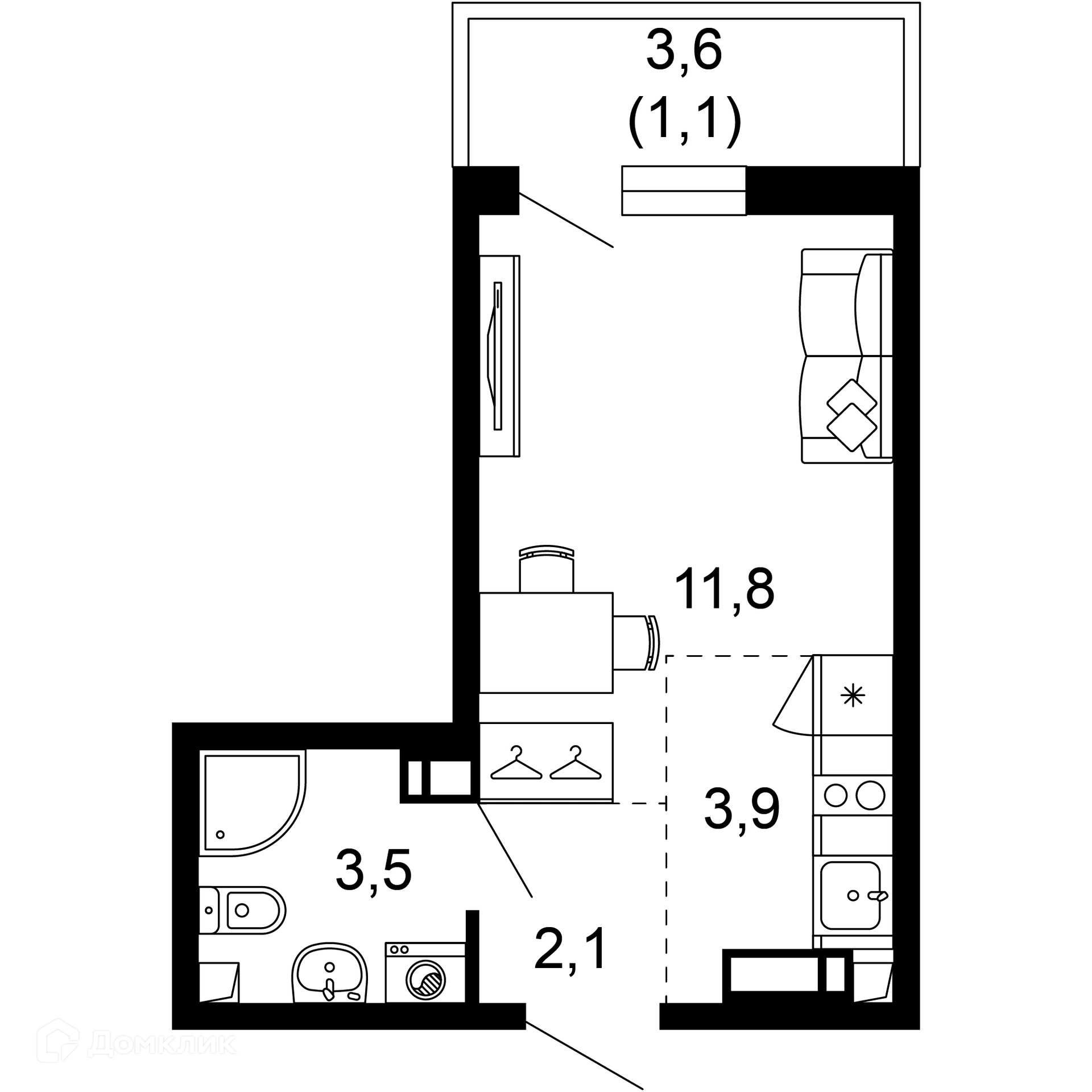 1-комн 22.40 м² - фото 1