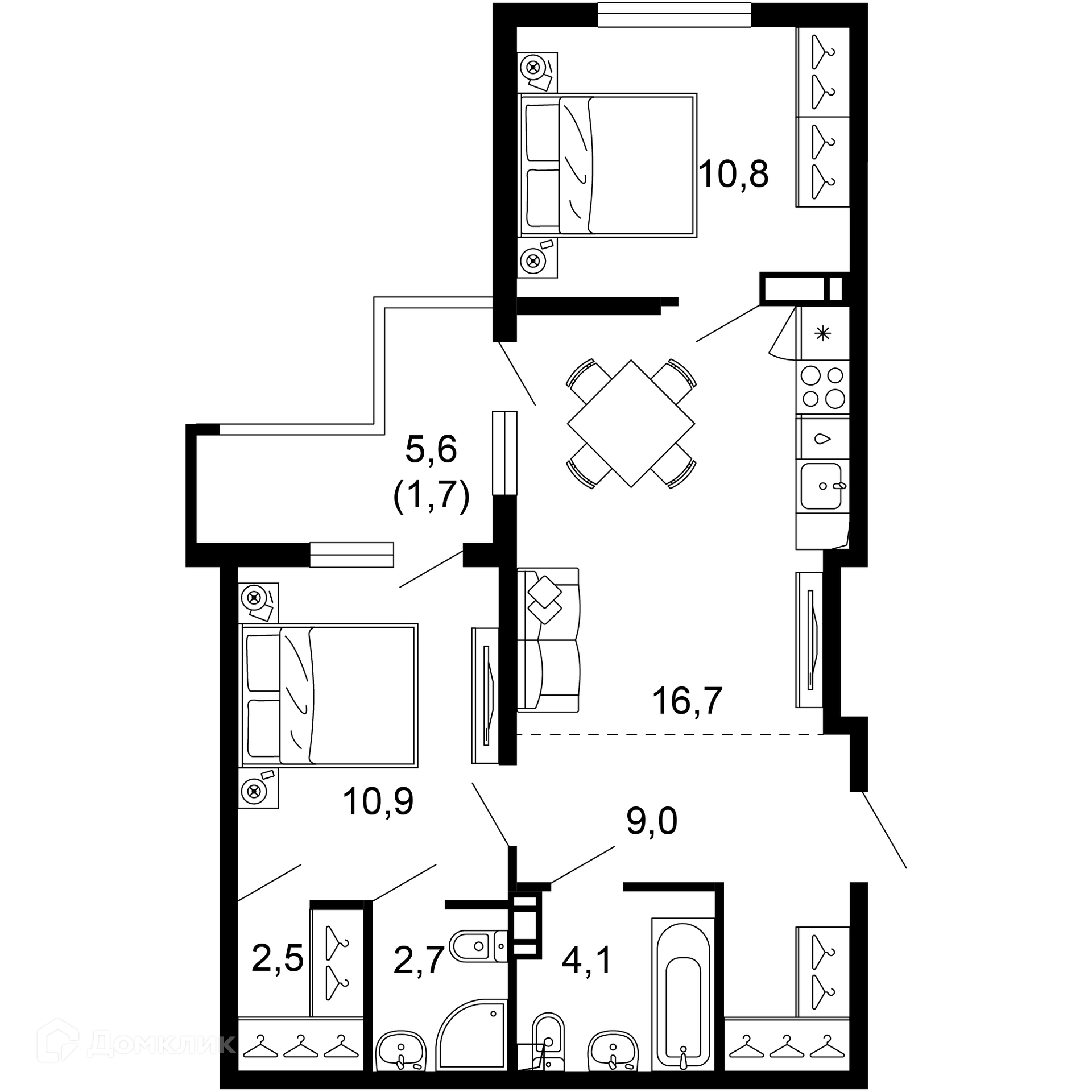 2-комн 58.40 м² - фото 1