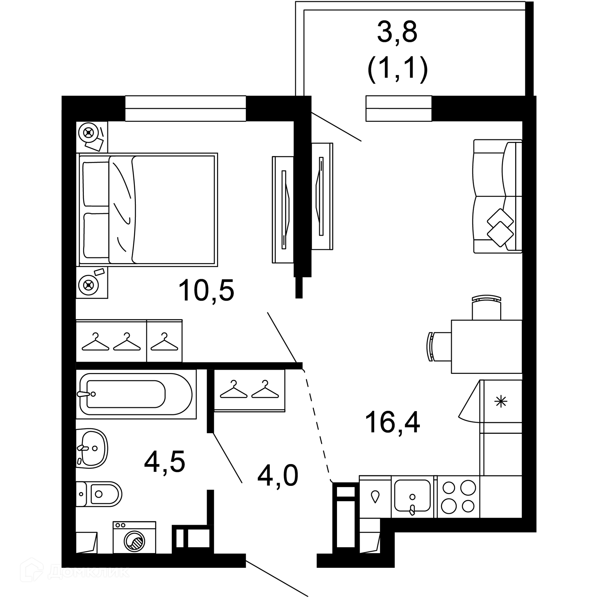 1-комнатная квартира, 36.50 м², 2/17 эт.