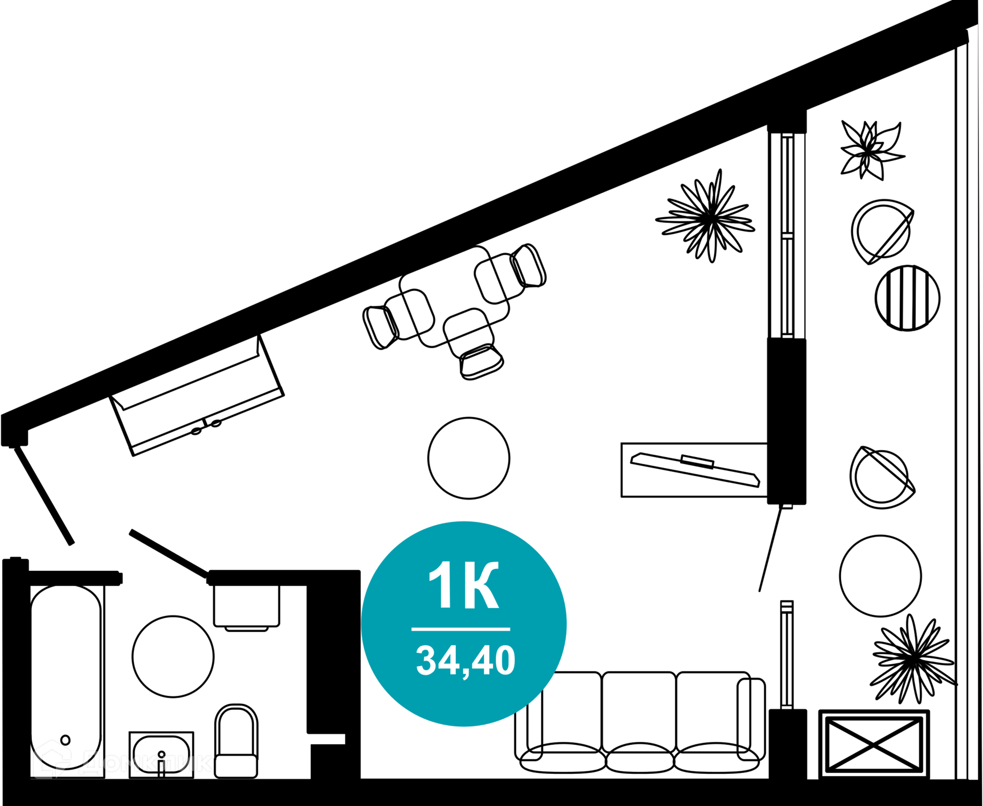 1-комнатная квартира, 34.40 м², 8/10 эт.
