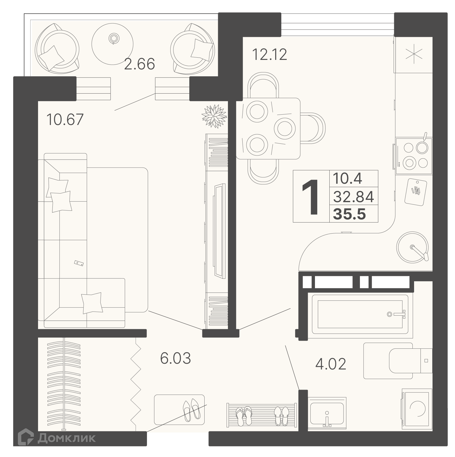 1-комн 34.17 м² - фото 1