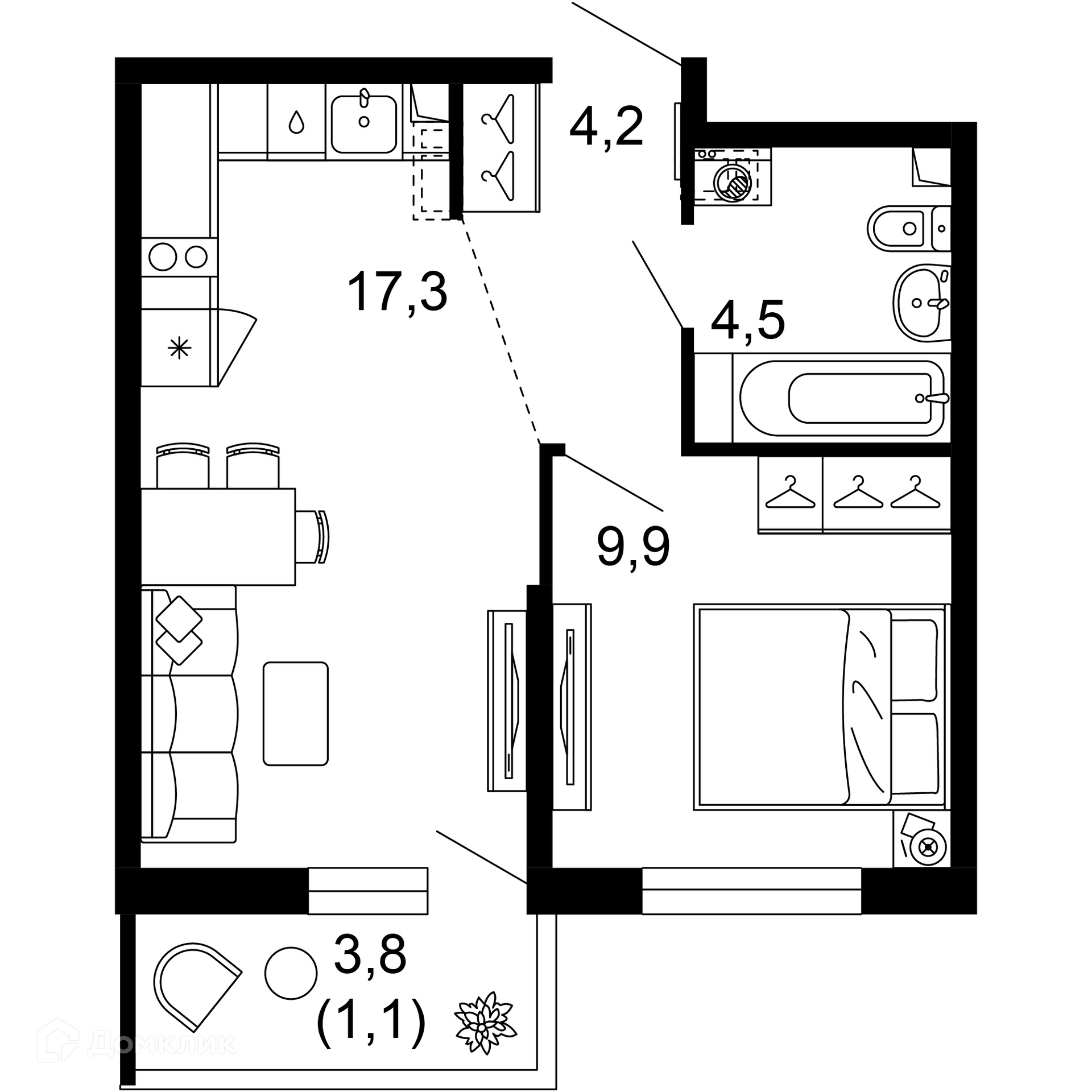 1-комн 37.00 м² - фото 1