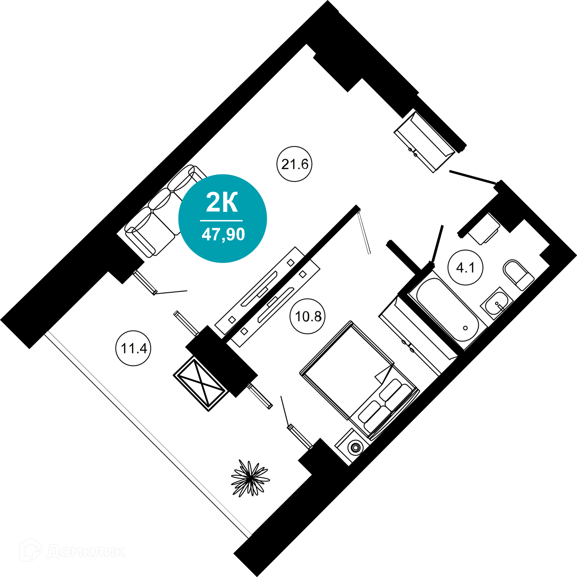 2-комн 47.90 м² - фото 1