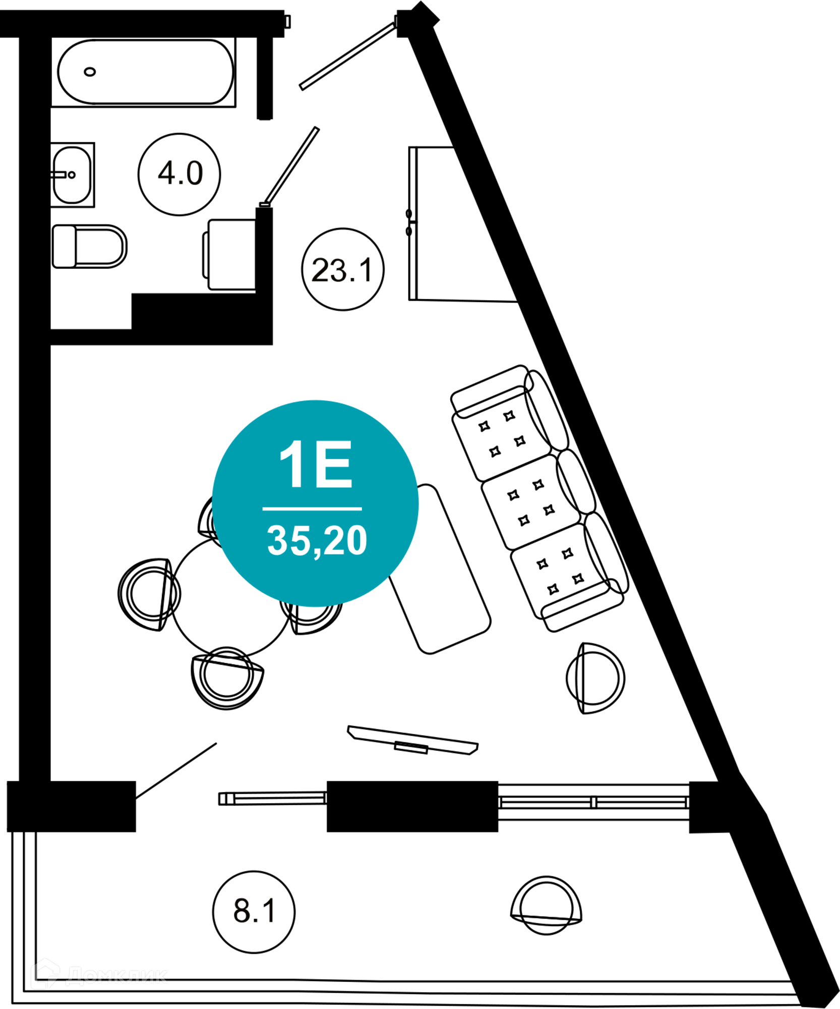 1-комнатная квартира, 35.20 м², 4/10 эт.