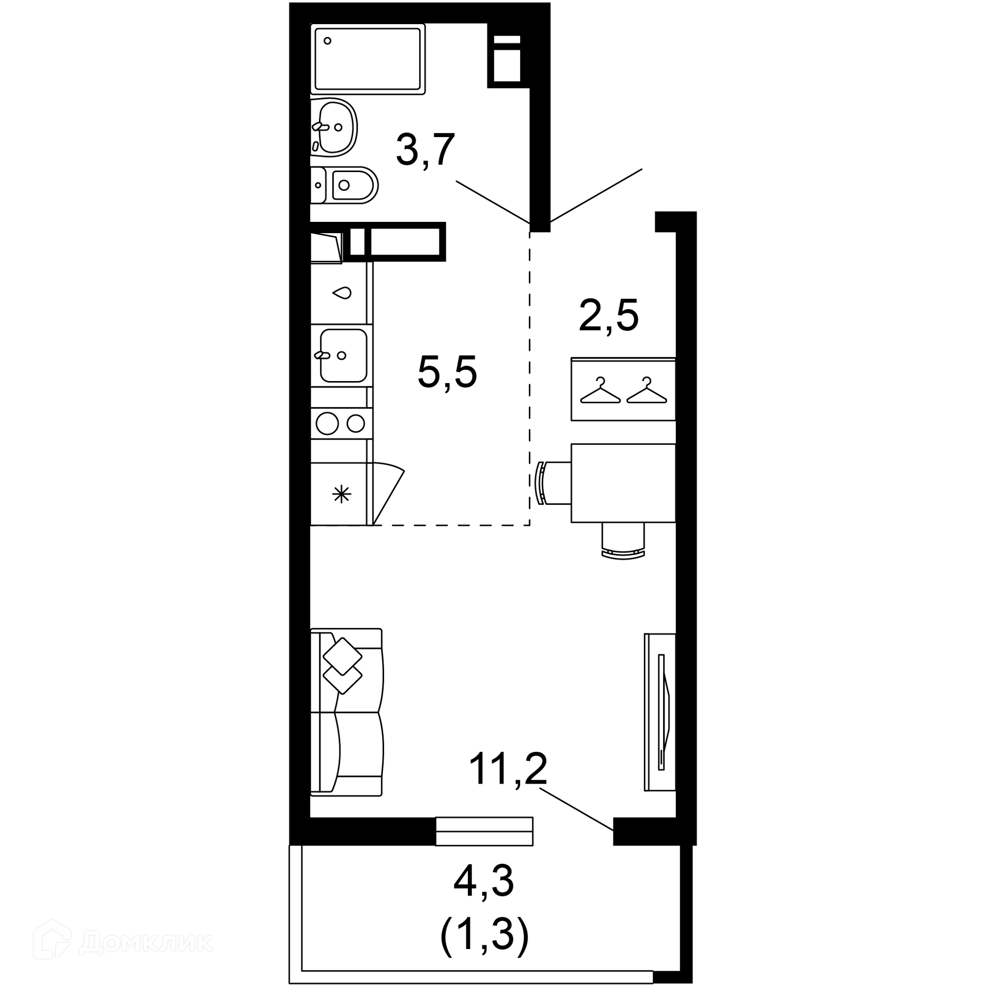1-комн 24.20 м² - фото 1