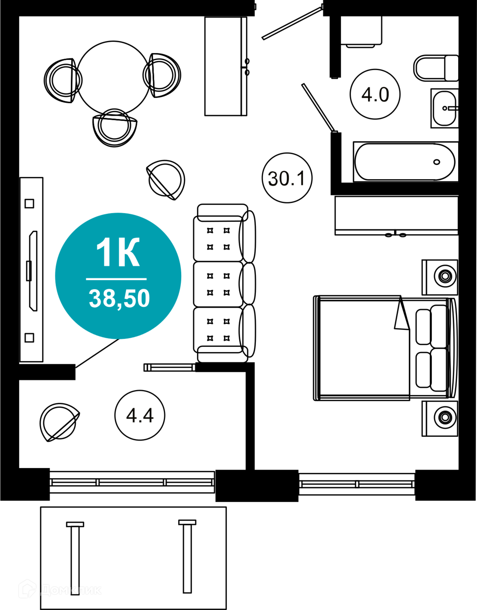 1-комнатная квартира, 38.50 м², 2/10 эт.
