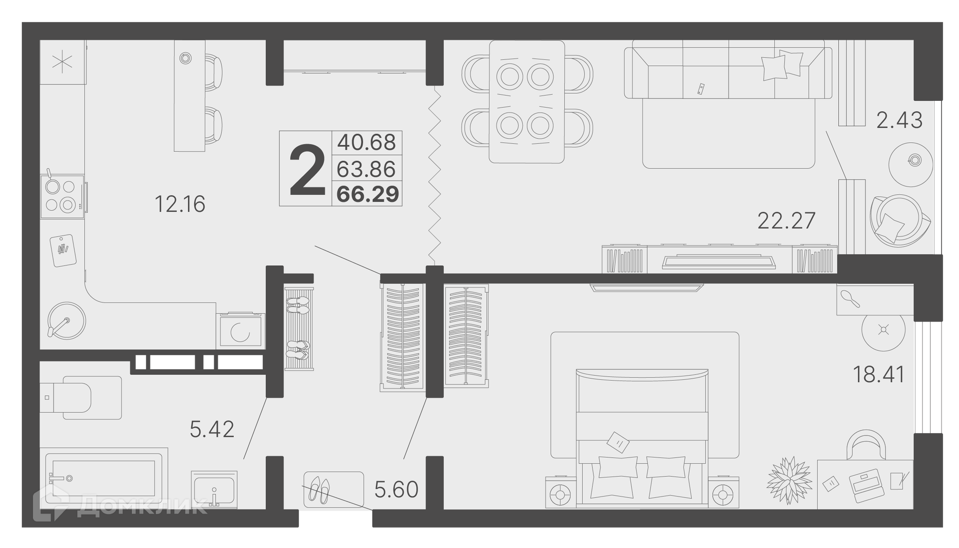 2-комн 65.08 м² - фото 1