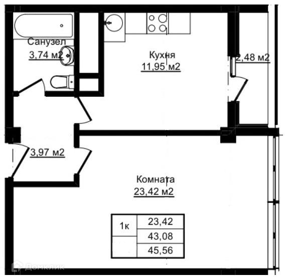 1-комн 45.56 м² - фото 1