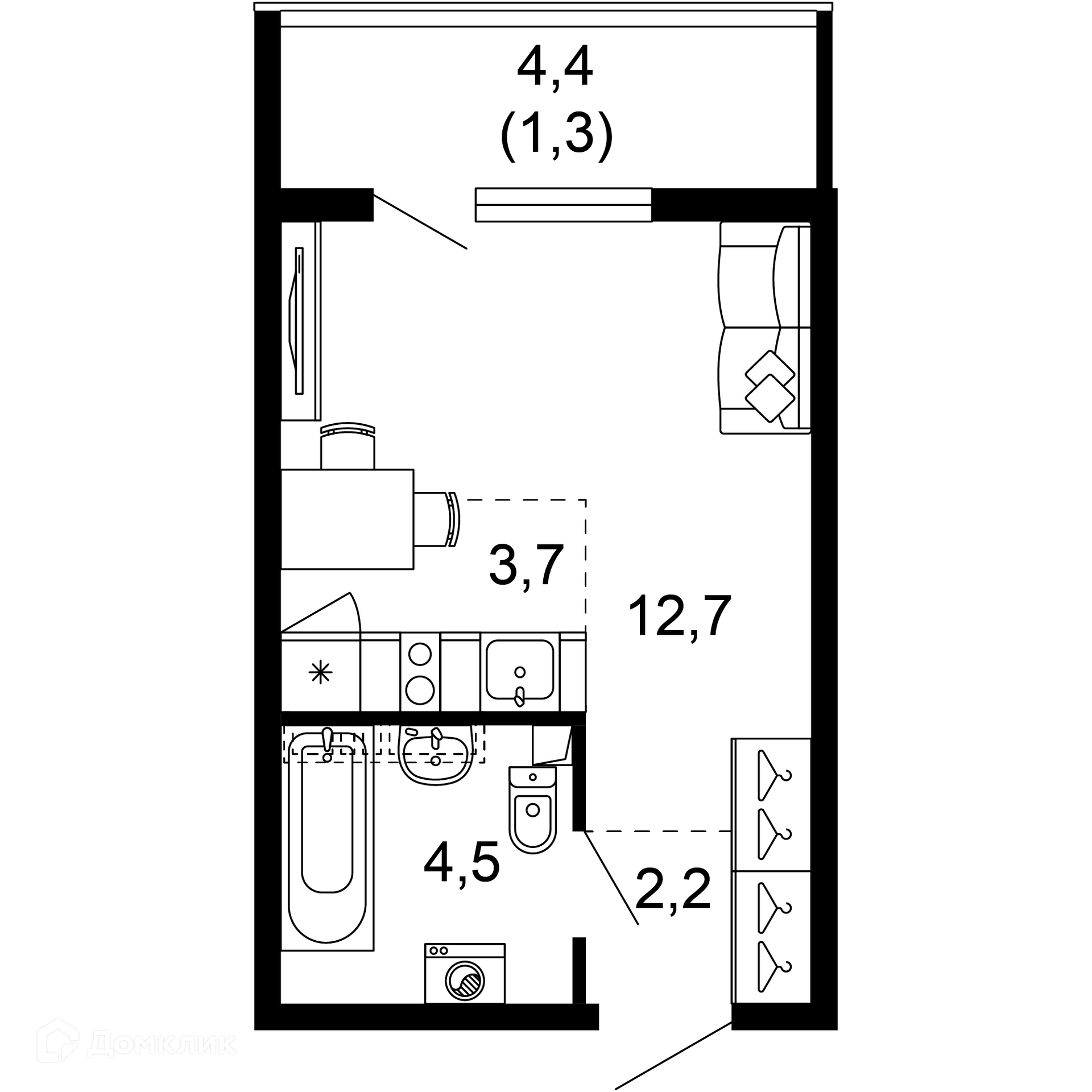 1-комн 24.40 м² - фото 1