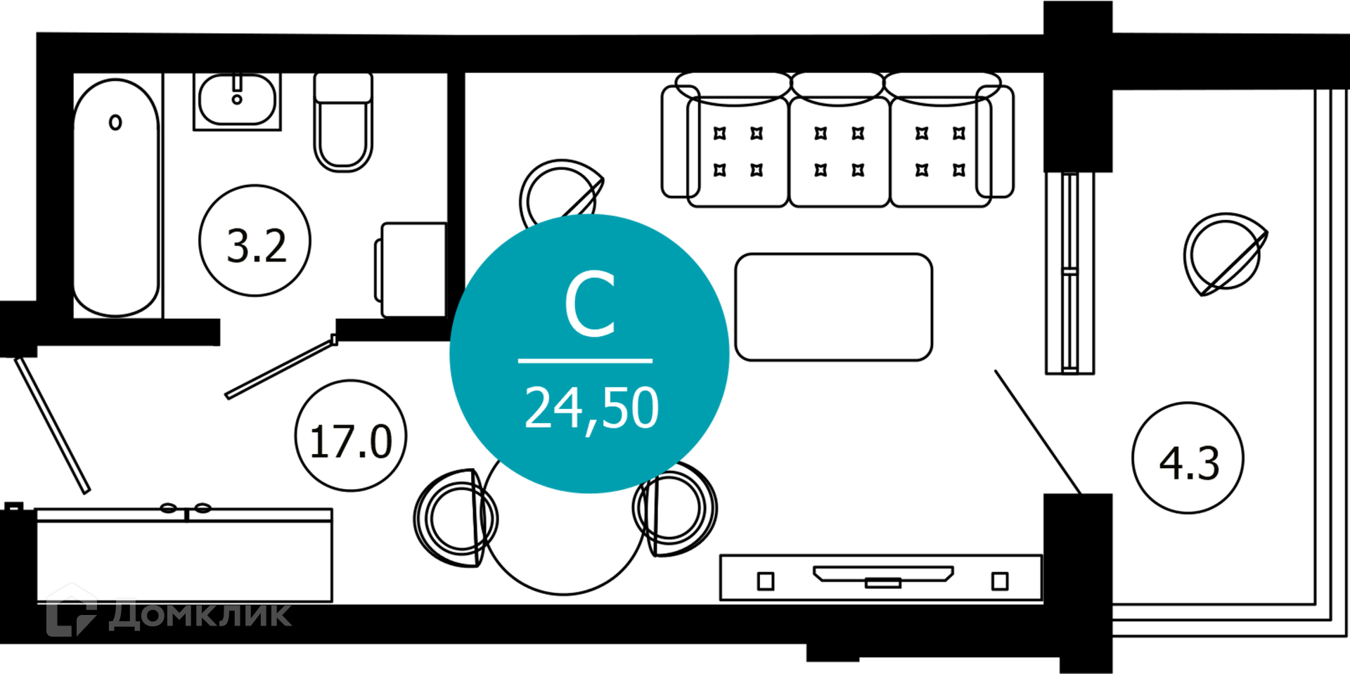 1-комнатная квартира, 24.50 м², 5/10 эт.