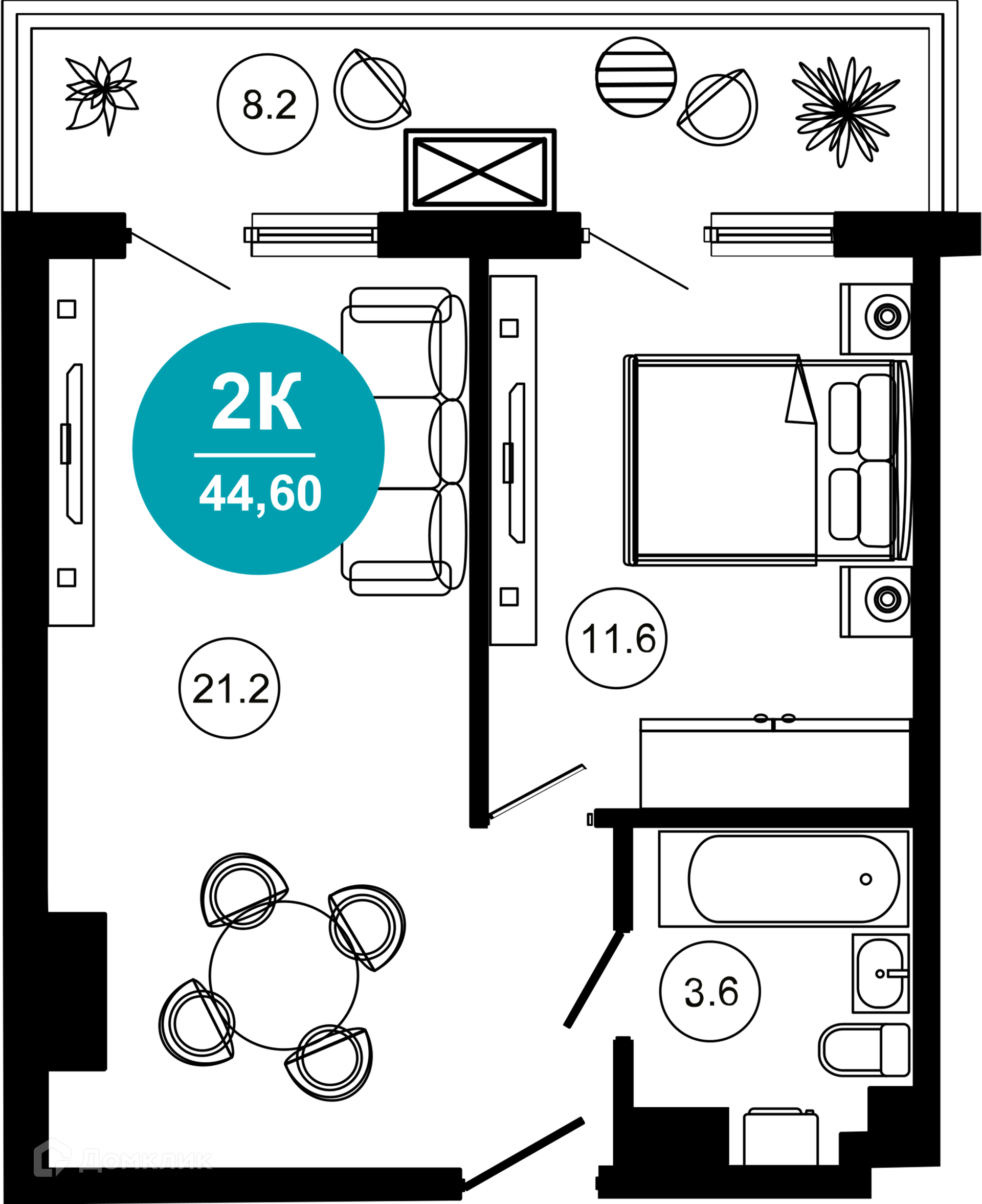 2-комнатная квартира, 44.60 м², 3/10 эт.