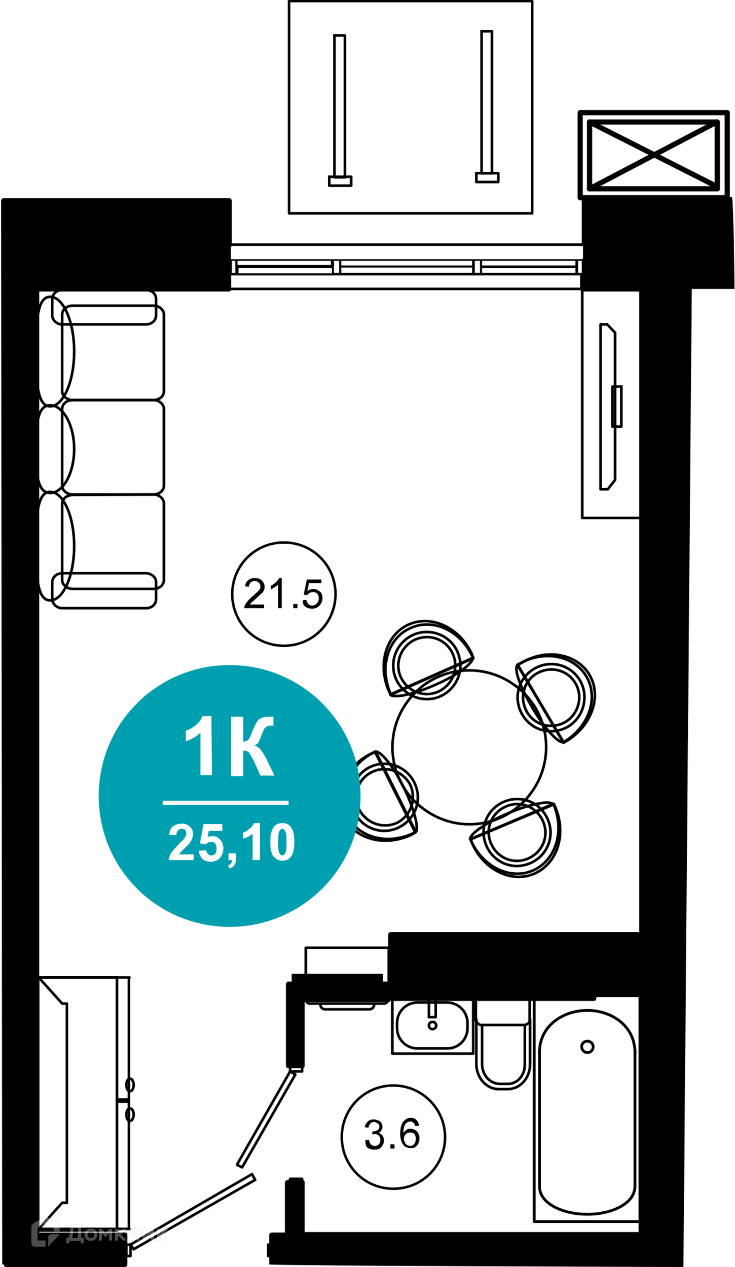 1-комнатная квартира, 25.10 м², 2/10 эт.