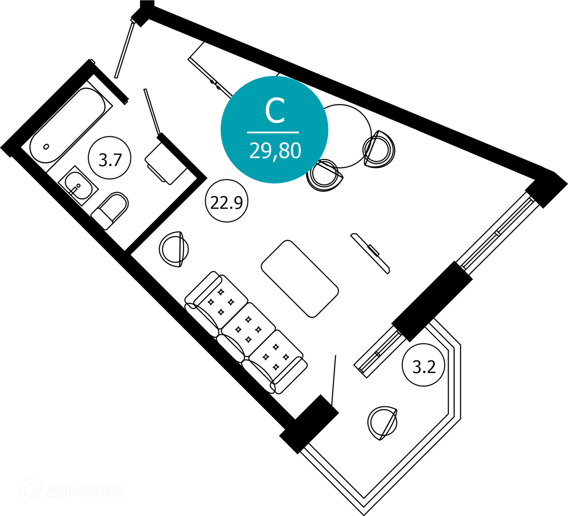 1-комнатная квартира, 29.80 м², 4/10 эт.