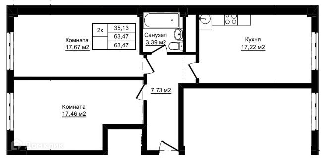3-комн 63.47 м² - фото 1