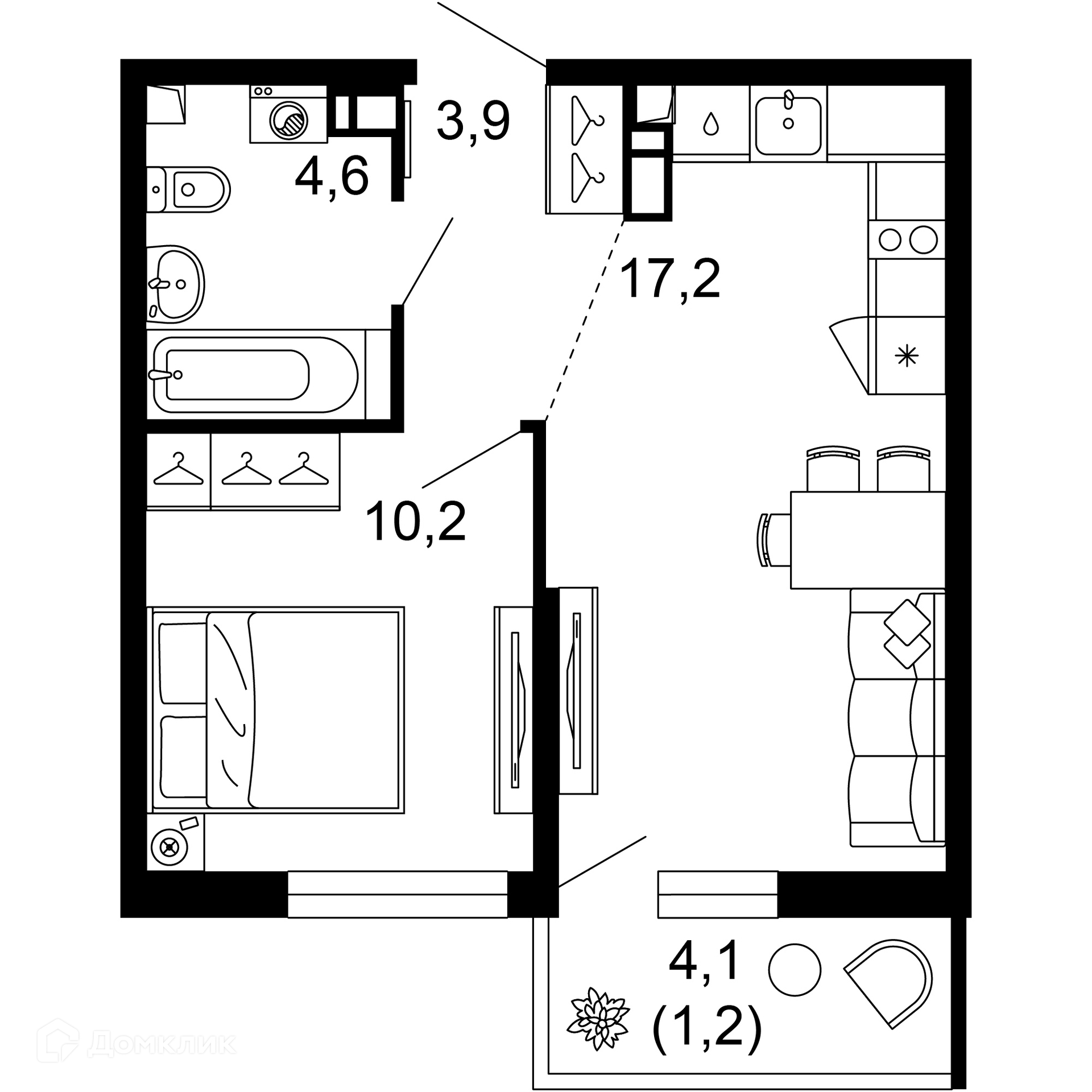 1-комнатная квартира, 37.10 м², 3/12 эт.