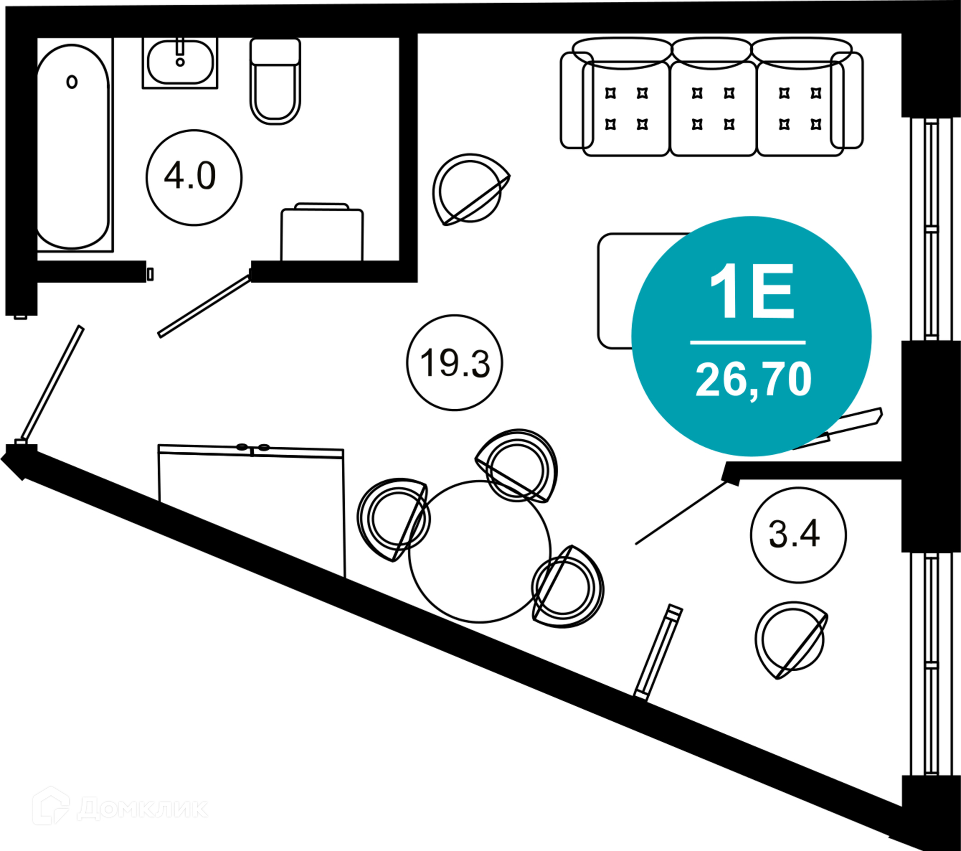 1-комнатная квартира, 26.70 м², 3/10 эт.