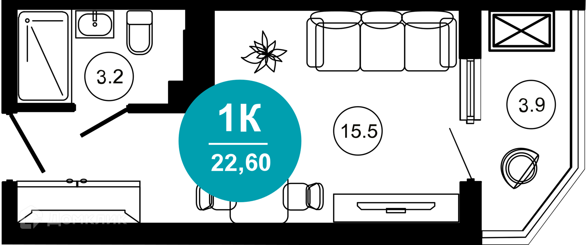 1-комнатная квартира, 22.60 м², 7/10 эт.