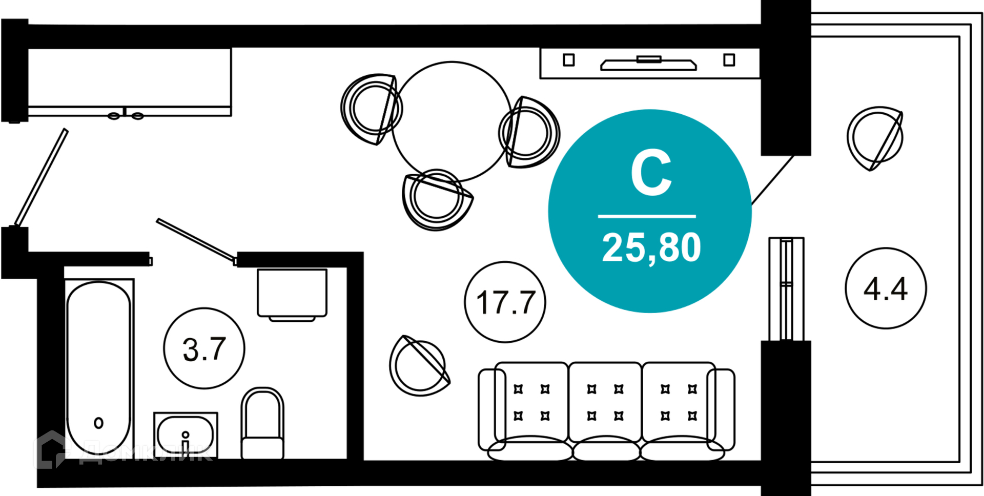 1-комнатная квартира, 25.80 м², 2/10 эт.