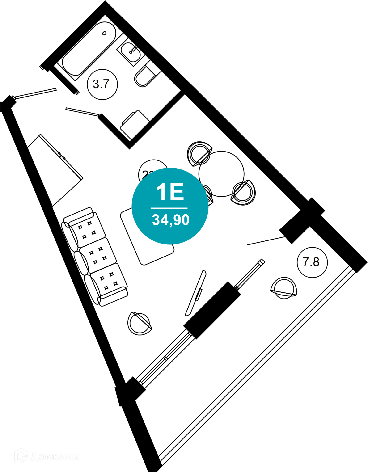 1-комнатная квартира, 34.90 м², 7/10 эт.