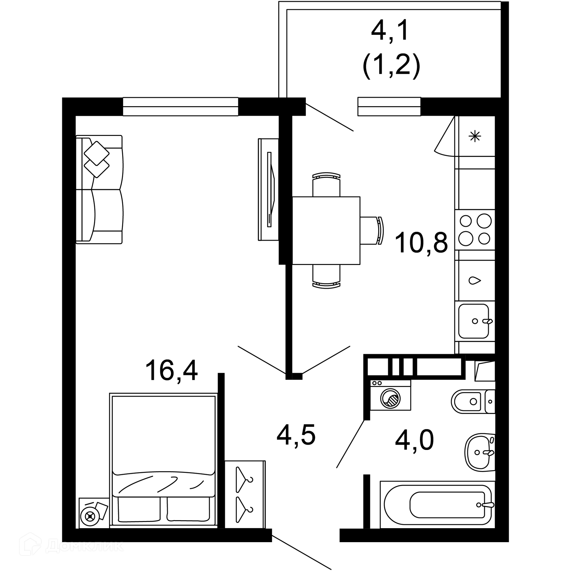 1-комнатная квартира, 36.90 м², 3/17 эт.