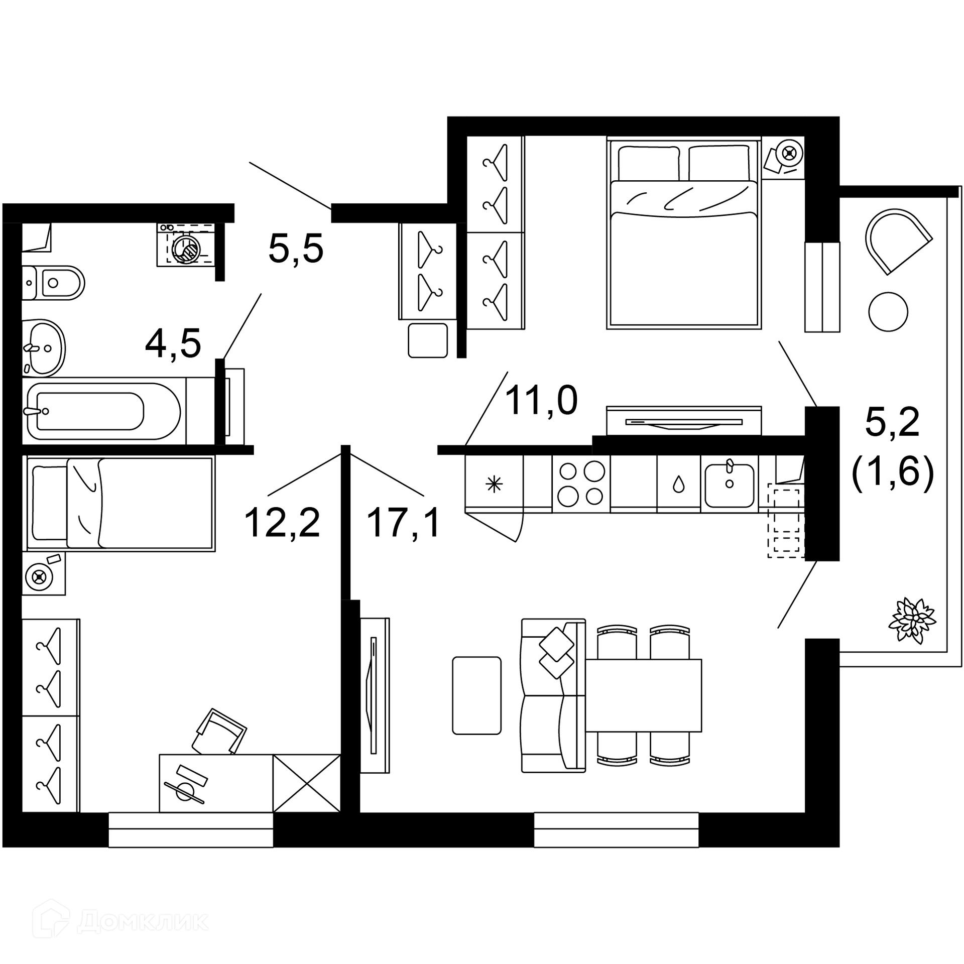 2-комн 51.90 м² - фото 1
