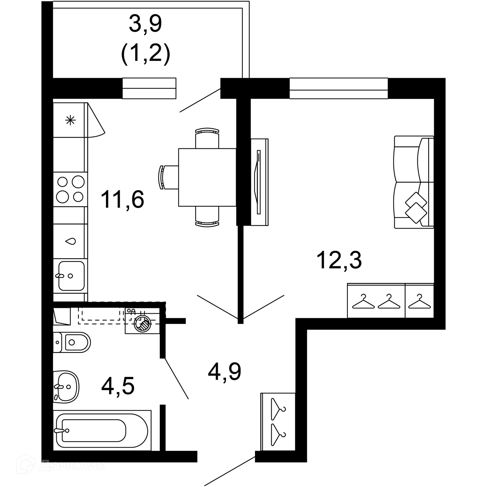 1-комн 34.50 м² - фото 1